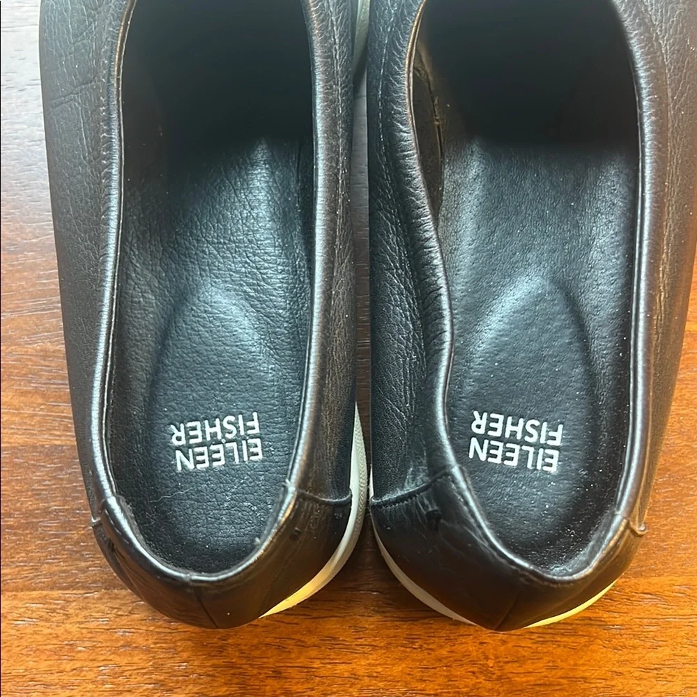 Eileen Fisher Black Leather Slip-On Sneakers